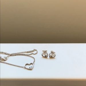 Pandora Asymmetrical Heart Necklace and Stud Earrings Set - Sterling Silver